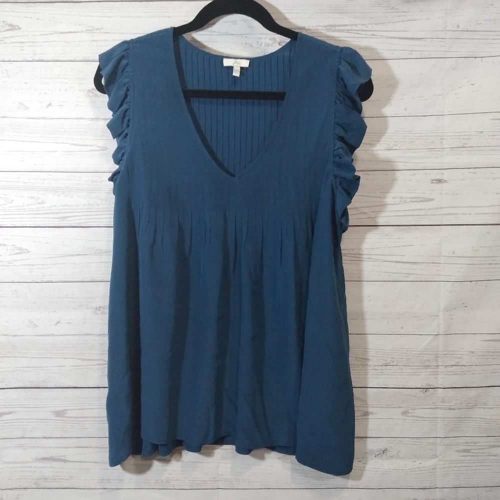 Joie Blue Ruffle-Sleeve V-Neck Tank Top